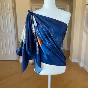 Elegant Blue Floral Wrap Scarf Sarong